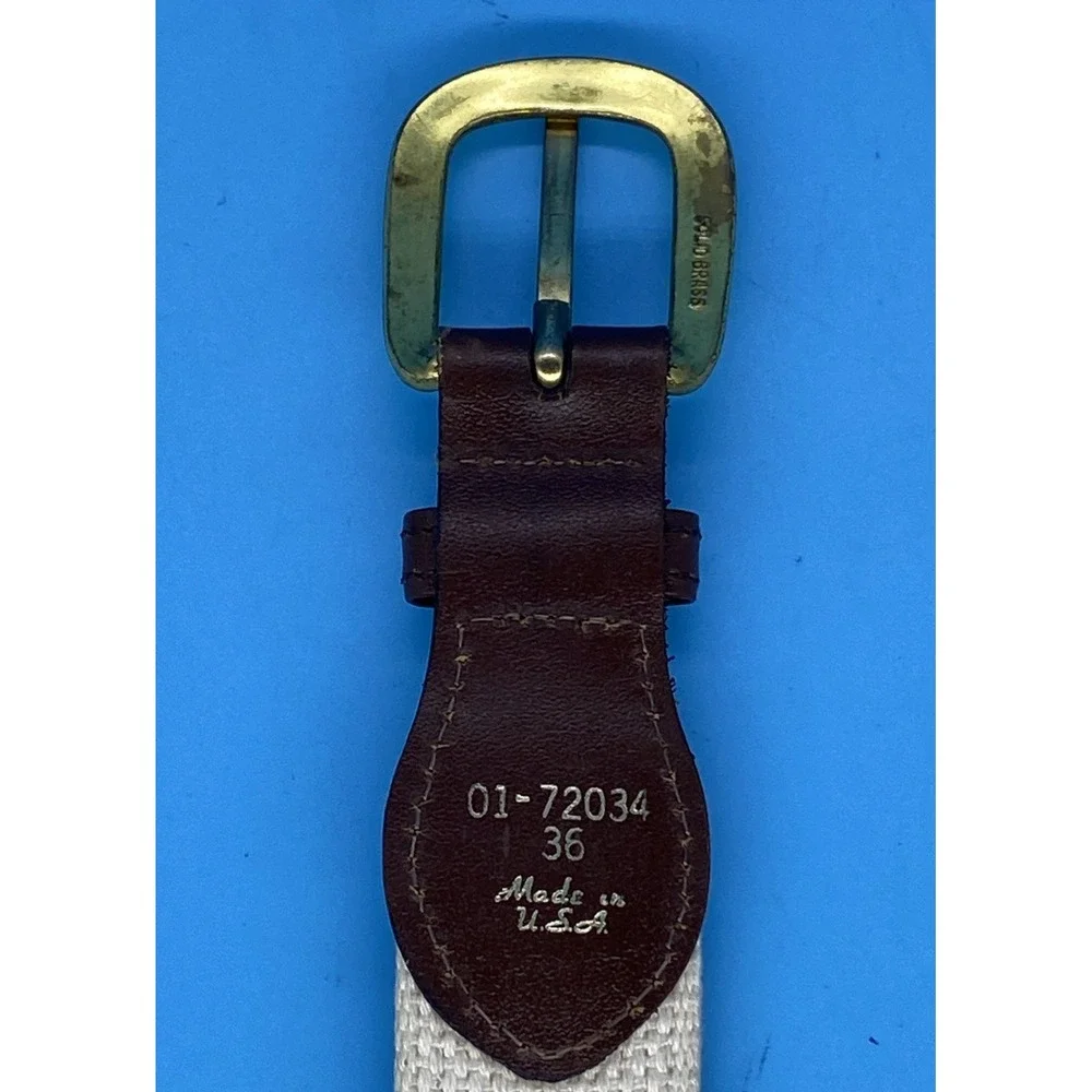 Lady Canterbury Belt Blue Golf Ribbon on White Cotton Web w/ Leather Tabs. Sz36